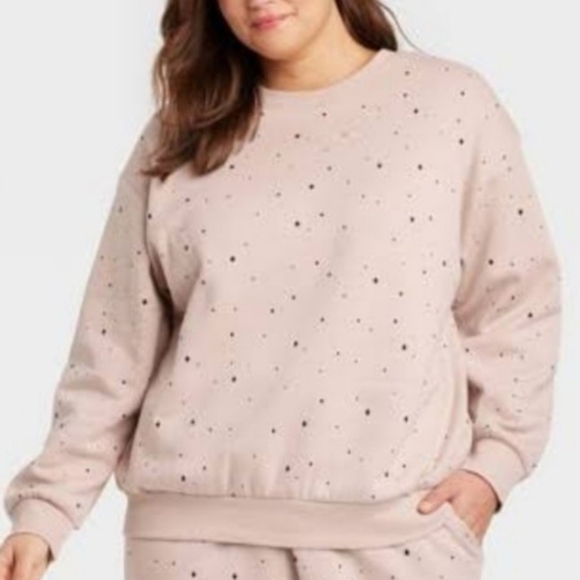 a new day Tops - NWT A New Day Taupe Sweatshirt Black Polka Dots Women's Medium M Lounge Cute EUC
